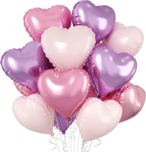 Vista 29 de Globos de corazón azul bebé, 10 piezas de globos en forma de corazón azul claro y blanco pastel, globos de papel de aluminio blanco arena crema