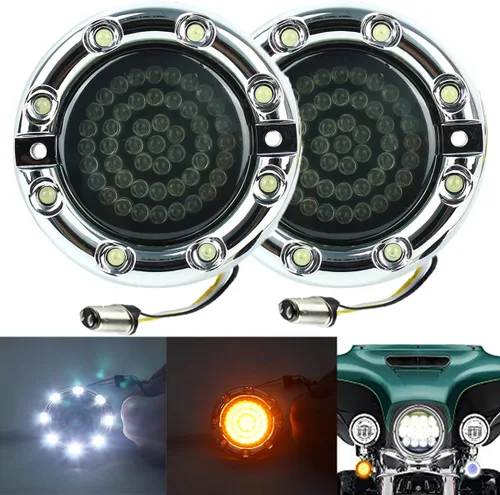 Vista 10 de ZYTC 3 1/4 "LED intermitentes con luz corriente estilo bala frontal 1157 LED kit de señal de giro ámbar blanco para Harley Davidson caja negra