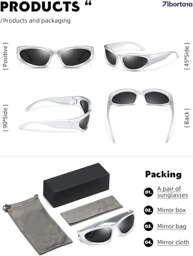 Vista 4 de Tibortana Gafas de sol polarizadas envolventes Y2k para hombres y mujeres, modernas, ovaladas, oscuras, futuristas