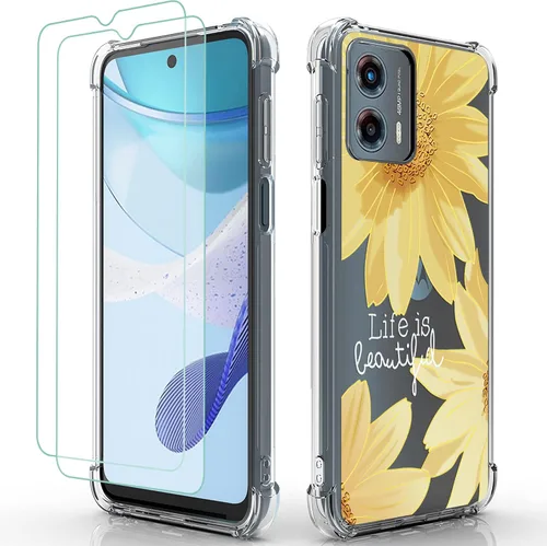 Vista 11 de Osophter Funda para Moto G 5G 2023, Motorola G 5G 2023 para mujeres y niñas, diseño floral con protector de pantalla, absorción de golpes, funda