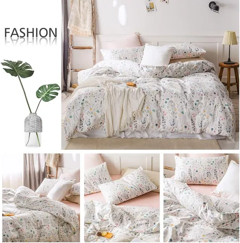 Vista 6 de AMWAN Juego de ropa de cama 100% algodón con diseño botánico de flores estilo jardín, 1 funda de edredón y 2 fundas de almohada, tamaño matrimonial