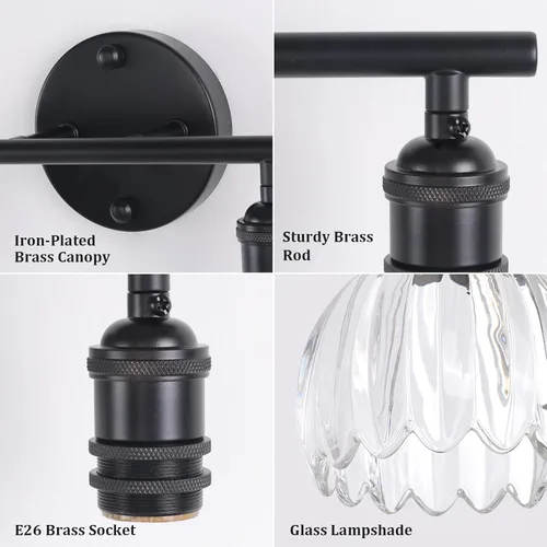 Vista 240 de Shenmoyl Lámparas de baño, lámpara de pared de 2 luces para tocador sobre espejo con pantalla de vidrio tulipán blanco para dormitorio, sala