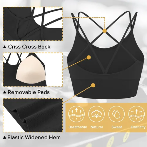 Vista 4 de Sykooria 3 Pack Strappy Sports Bra for Women Sexy Crisscross for Yoga Running Athletic Gym Workout Fitness Tank Tops