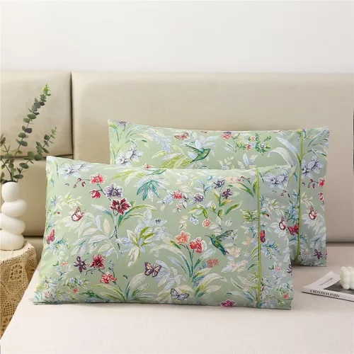 Vista 10 de URBONUR Fundas de almohada 100% algodón tamaño estándar, paquete de 2 fundas de almohada estándar con estampado floral azul, cierre de sobre súper