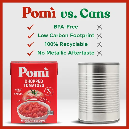 Vista 9 de Pomì - Tomates picados sin OMG, sin gluten, sin BPA, tomates italianos 100% frescos para salsas, pasta y pizza, alternativa a tomates enlatados