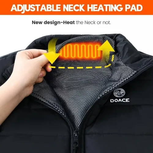 Vista 7 de DOACE Chaleco térmico mejorado para hombres y mujeres, chaleco de calefacción eléctrica inteligente, chaqueta térmica ligera (batería no incluida)