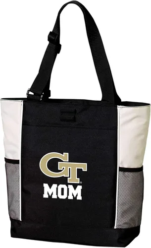 Vista 5 de Broad Bay Official Georgia Tech Tote Bag Zippered Travel Carryall Yellow Jackets Logo, 600D Polyester Canvas, Adjustable Web Handles, Front