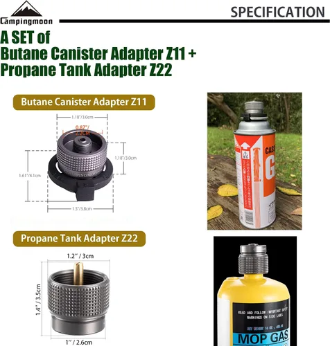 Vista 2 de CAMPINGMOON Adaptador de estufa de gas para parrilla de camping de adaptador de propano de 1 libra y adaptador de recipiente de butano Z11+Z22
