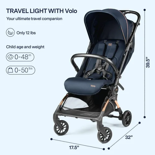 Vista 2 de Peg Perego Volo, Silla de Paseo Ultraligera de Viaje Compatible con Equipaje de Mano, Características Ajustables y Asiento Reclinable - Diseñada