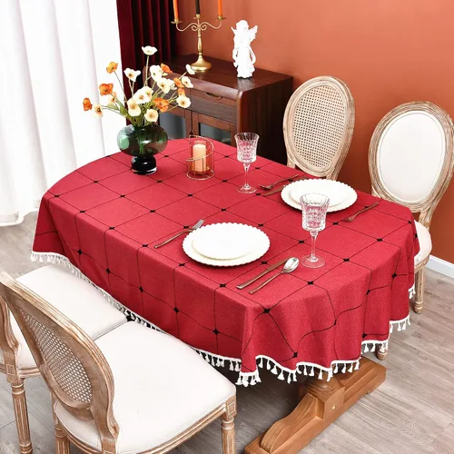 Vista 9 de Mantel redondo a cuadros de 36 pulgadas de algodón y lino, mantel redondo grueso, cubierta para mesa de café para casa de campo, cocina, comedor