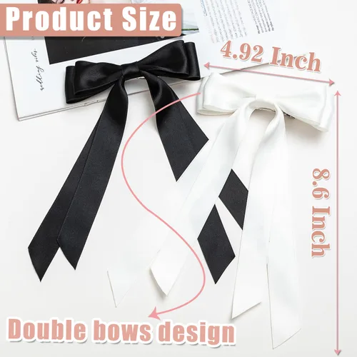 Vista 2 de Seneeel Lazos para el cabello, 2 piezas grandes de lazo doble para mujer, negro, blanco