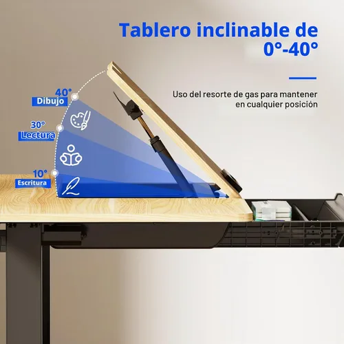 Vista 6 de FLEXISPOT Mesa de dibujo eléctrica de altura ajustable de 47.2 x 23.6 pulgadas, escritorio de dibujo de pie con parte superior extensible, estación