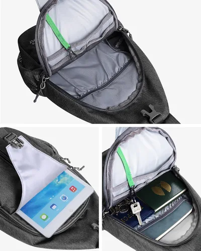 Vista 17 de Waterfly - Mochila cruzada tipo bandolera para viajes y caminatas, bolsa de pecho, Gris, talla única