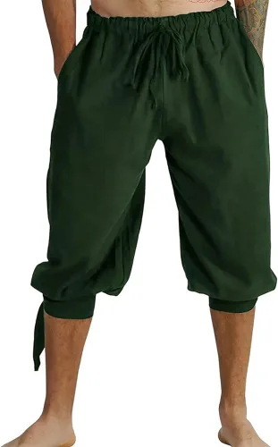 Vista 3 de TOONRAIN Pantalones piratas medievales renacentistas para hombre, pantalones retro, pantalones vikingos, de lino, disfraz de Halloween