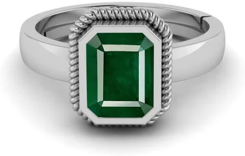 Vista 3 de Anillo plateado de plata de 3.25 quilates con esmeralda natural para mujer, Latón, Esmeralda