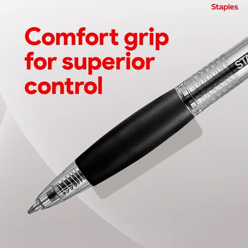 Vista 5 de STAPLES Bolígrafos retráctiles de punta media de 1.0 mm, tinta negra, paquete de 12 – Bolígrafos cómodos y de escritura suave para uso diario