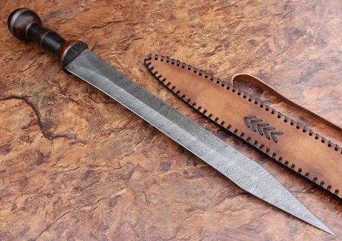 Vista 2 de MUÑECA griega de acero de Damasco personalizada/espada/daga/espada gladiosa de 27 pulgadas de largo
