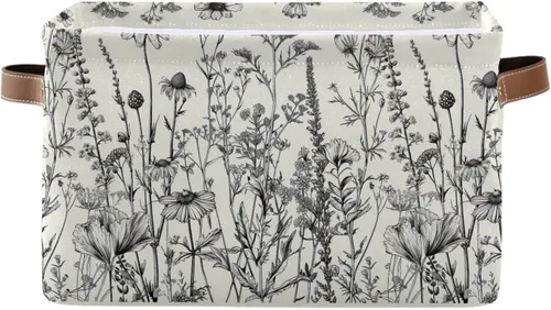 Vista 10 de Blueangle Cesta de almacenamiento rectangular de flores blancas y negras, 15 x 11 x 9.5 pulgadas, cesta organizadora plegable para decoración