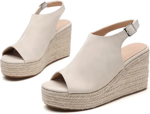 Vista 6 de Tilocow Alpargatas de cuña para mujer, puntera abierta, correa de tobillo, plataforma, sandalias informales elegantes y de viaje