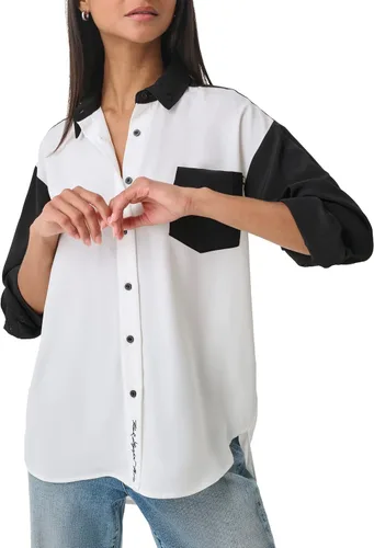 Vista 2 de Karl Lagerfeld Paris Blusa deportiva de manga larga suave con bloques de color para mujer