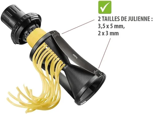 Vista 4 de GEFU Spiral Slicer SPIRELLI 2.0 Black Edition with Vegetable Holder and Brush, Julienne Cutter for Vegetables up to Diameter 5 cm with 2 Cutting