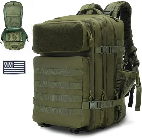Vista 13 de gracedon Mochila Táctica Militar para Hombres y Mujeres, Mochila de Campamento del Ejército, Mochila de Asalto de 45L para Viajes, Senderismo (Negro)