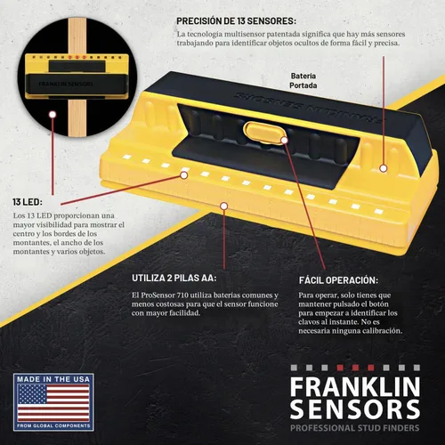 Vista 7 de ProSensor 710 Franklin sensores ProSensor 710 sensor de precisión para encontrar clavos Amarillo Detector de pernos de madera y metal, fabricado