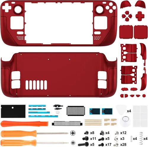 Vista 2 de eXtremeRate DIY Full Set Shell with Buttons for Steam Deck LCD, Custom Faceplate Back Plate Replacement Shell for Steam Deck LCD - Scarlet Red