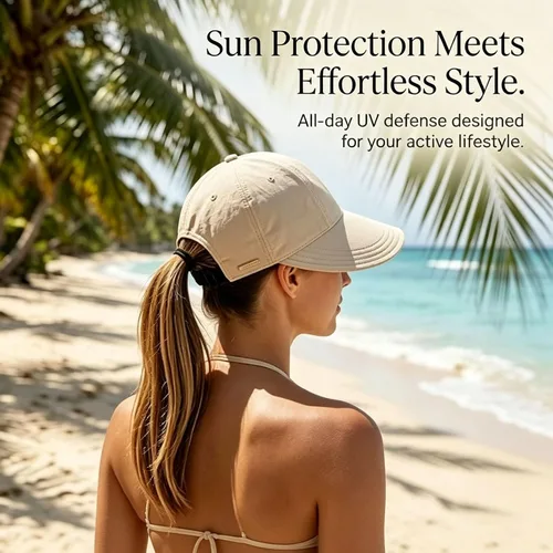 Vista 5 de Sombreros de visera ancha para mujer, sombrero de sol UPF 50+ para viajes Beige