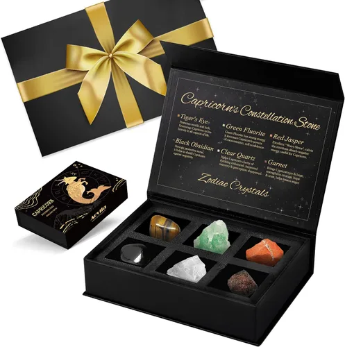 Vista 22 de Conjunto de regalo de cristales de Acuario, signos del zodiaco, piedras de nacimiento de cristales curativos con caja de horóscopo, cristales