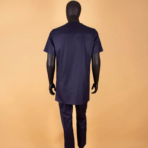 Vista 4 de Ropa africana para hombre, blusa casual de manga corta, pantalones, conjunto de 2 piezas, Bazin Riche, bolsillos, chándal para hombre, camisa
