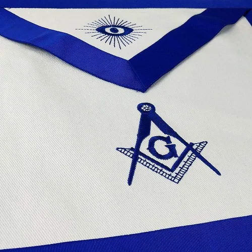 Vista 3 de Delantal Masonic Master Mason - Azul Lodge - Tela blanca con bordado