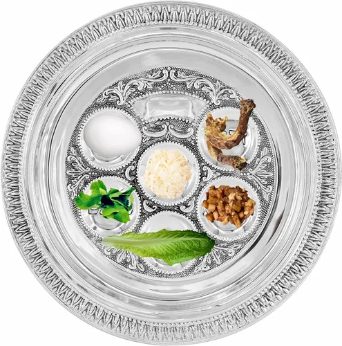 Vista 3 de The Dreidel Company Paquete de 2 platos tradicionales chapados en plata de 12 pulgadas, plato de seder tradicional de Pascua judaica, kaarah