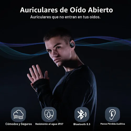 Vista 2 de TTQ Auriculares de oreja abierta, IPX7 impermeables, Bluetooth 5.3 True Wireless Sports Over Ear Auriculares con ganchos para los oídos, micrófono