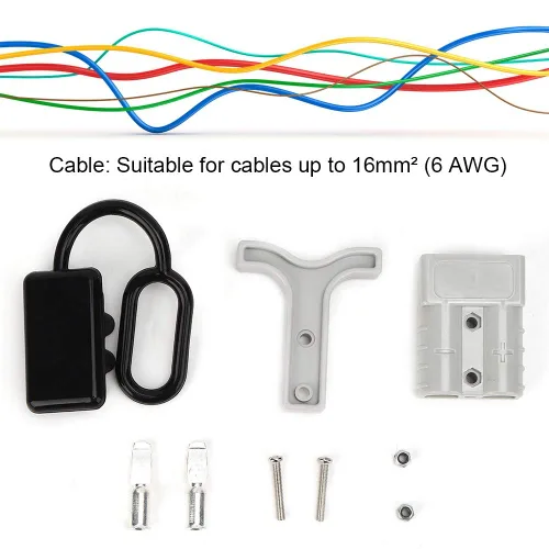 Vista 2 de Conectores de alimentación de desconexión rápida de batería de 50 A, enchufe eléctrico DC600V Max 6 AWG con cubierta adaptadora + un mango