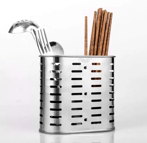 Vista 6 de Escurridor de utensilios de malla autoadhesivo, 2 compartimentos, palillos, cuchara, tenedor, cuchillo, escurridor de cubiertos, acero inoxidable 304