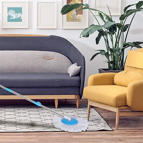 Vista 5 de Sistema de limpieza de piso de fregona, cabezal giratorio de 360 grados, ultratrapeador elástico, juego de cubos, azul, cabezal de microfibra, mango