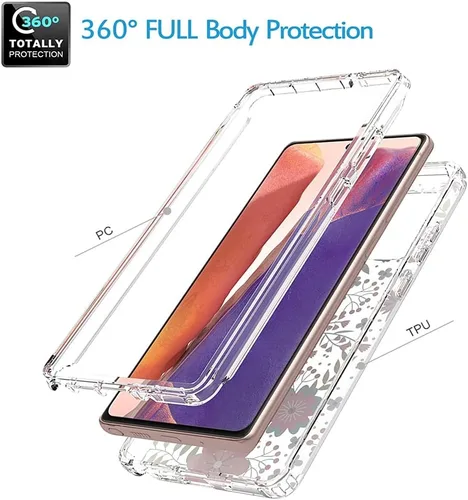 Vista 3 de Funda para Galaxy Note 20 5G, Samsung Note 20 para niñas, bonita funda floral de TPU transparente a prueba de golpes, funda protectora para Samsung