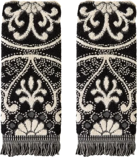 Vista 17 de SKL Home Amherst Medallion - Toalla de baño 100 % algodón, 600 GSM, suave y absorbente, reversible jacquard, negro