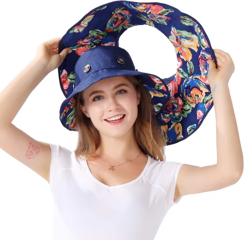 Vista 6 de Sombrero reversible para el sol UPF 50+ con ala extra grande, flexible, fácil de empacar, para la playa
