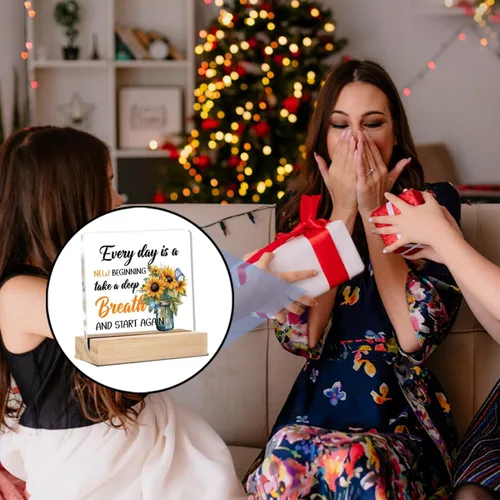 Vista 6 de Regalos inspiradores para mujeres y hombres, girasol, decoración del hogar, citas positivas, escritorio de oficina, letreros decorativos, placas