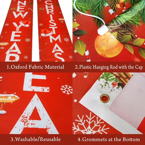 Vista 3 de KatchOn, Cartel de Feliz Navidad – 72 x 12 pulgadas, paquete de 2 Cartel de Feliz Año Nuevo para decoraciones de Año Nuevo 2025 Cartel de puerta