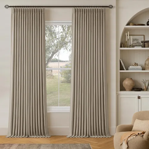 Vista 10 de Juego de 2 paneles de cortinas plisadas negras de 80 pulgadas para sala de estar, cortinas plisadas de lino con forro de 80 pulgadas de largo, 100%