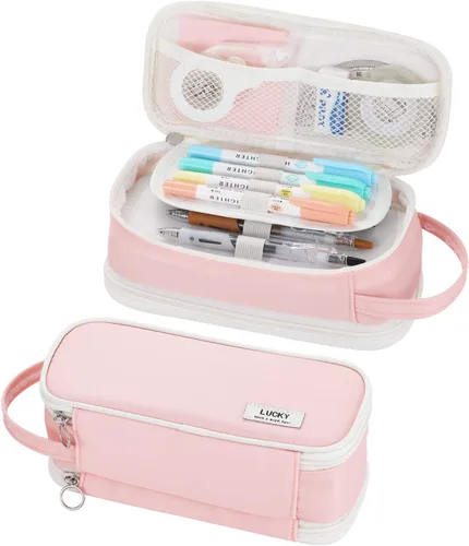 Vista 9 de Dugio Estuche grande para lápices para niños, adolescentes, niños, con cremallera, con asa, organizador para lápices, estuche estético