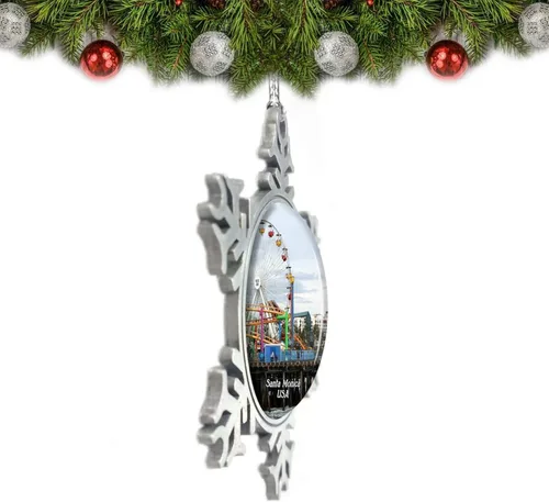 Vista 2 de Muelle de Santa Mónica de Estados Unidos América, adorno de Navidad, decoración de árbol de cristal, regalo de recuerdo de metal