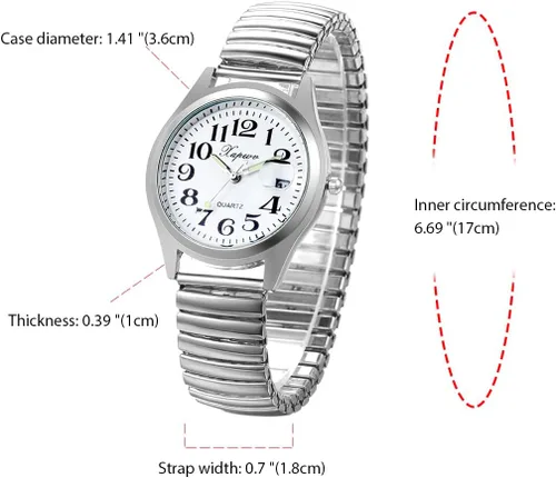 Vista 4 de JewelryWe Reloj analógico Easy Reader para mujer, chapado en oro, plata, banda elástica