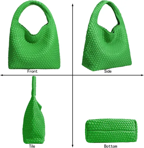 Vista 7 de Bolso de mano de mujer con asa superior de cuero vegano tejido a mano, bolso de hombro de moda, bolso bandolera con bolsa para todos los estilos
