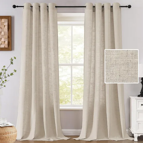 Vista 9 de H.VERSAILTEX Cortinas de lino de 63 pulgadas de largo, cortinas de granja completamente filtrantes de luz, juego de 2 paneles de cortina