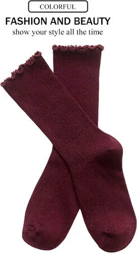 Vista 4 de DOOVID Calcetines de algodón con volantes para mujer, calcetines casuales holgados para mujer
