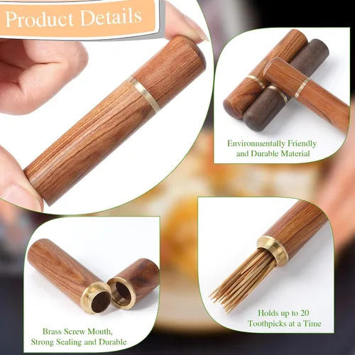 Vista 3 de Honeydak 10 piezas portátil de madera para palillos de dientes, mini caja de púas de dientes de bolsillo, estuche de transporte de palillos